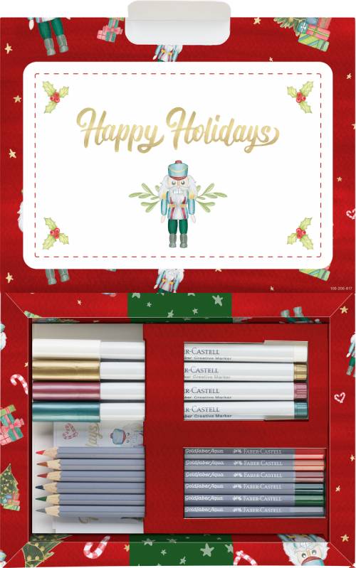 Творчески комплект Happy Holidays - коледни картички и етикети за подарък Faber-Castell Creative Box Limited Edition